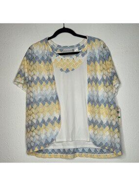 NWT Alfred Dunner Blue Lagoon Short Sleeve Zig-Zag Layered Top